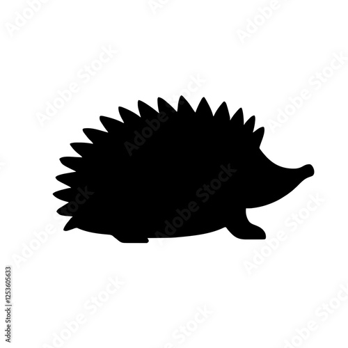 Minimalist black silhouette of a cute hedgehog on white background