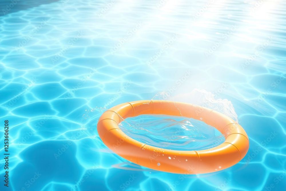 Stylish summer aquapool with orange swim ring, illuminated by soft light creating a cozy atmosphere.