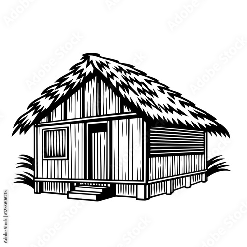 Isolated Thatched Hut Vector Art Illustration