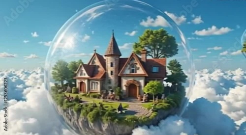 Wallpaper Mural A dreamy village inside giant floating bubbles drifting through the sky, with the light of the sun refracting in all directions Torontodigital.ca