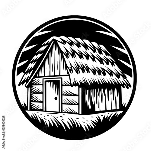 Isolated Thatched Hut Vector Art Illustration