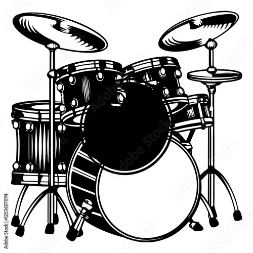 Beautiful Drum Set Front View On White Background Vector Illustration        