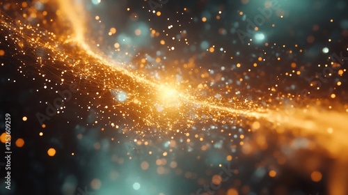 Abstract luminous particle flow with interconnected lines on a dark background