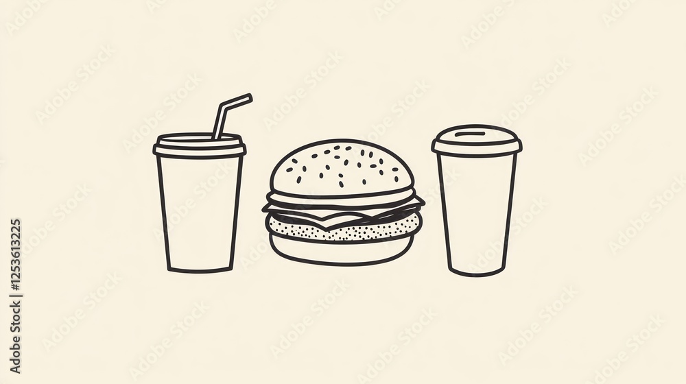 Fast food illustration, cartoon burger, drink, graphic design, simple, food, vector, illustration, stock, for design Fast food illustration, cartoon burger, drink, graphic design, simple, food, vector, illustration, stock, for design