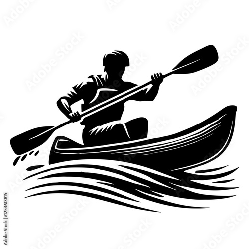 Canoeist paddling through rapids silhouette
