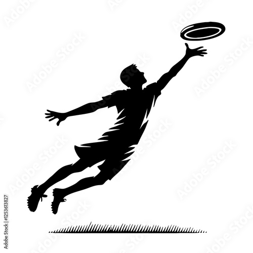 Ultimate frisbee player catching a frisbee silhouette