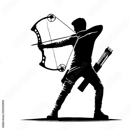 Archer aiming at a target with a bow and arrow silhouette
