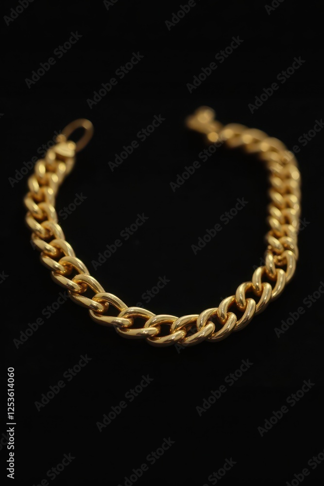 Obraz premium Heavy gold chain bracelet, stark black background, macro, link, metal