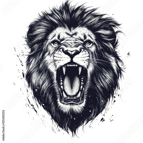 Wallpaper Mural Fierce monochrome illustration of a roaring lion with detailed mane Torontodigital.ca