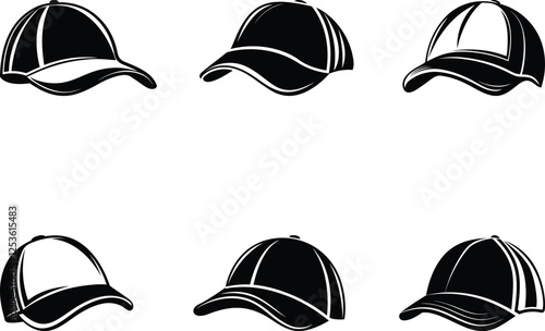 Set of a Vintage style Baseball Cap vector, Baseball Cap silhouette and line art vector illustration