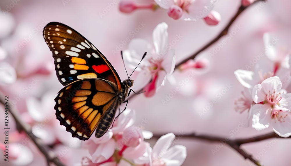 Stunning Butterfly on Delicate Pink Blossoms: Spring Nature Photography Stunning Butterfly on Delicate Pink Blossoms: Spring Nature Photography