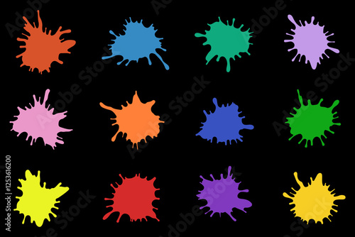 Set splash color paint. Spray paint blot element.Colorful ink stains mess.Colorful paint splatters.