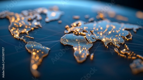 Global network connections, illuminated map