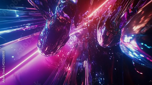 Abstract cosmic journey with glowing purple blue and white light trails