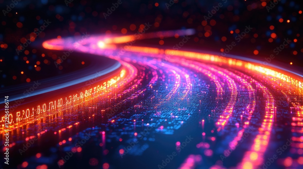 A vibrant, abstract representation of data flow with glowing lines and numbers. A vibrant, abstract representation of data flow with glowing lines and numbers.