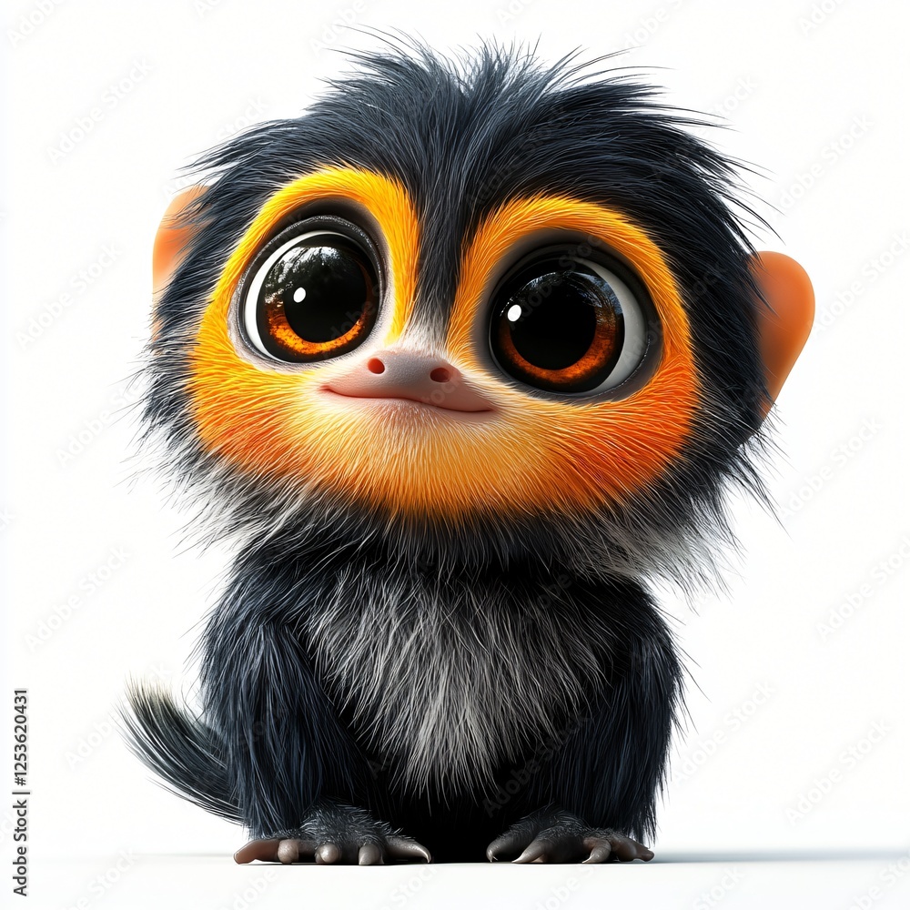 Fototapeta premium Adorable Cartoon Baby Monkey Cute Primate Illustration Big Eyes