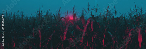 Shadows and rustling stalks in a spooky cornfield at night photo