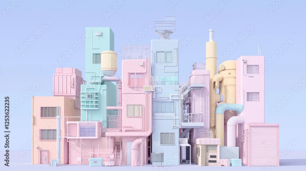 Pastel Geometric Cityscape Illustration Pastel Geometric Cityscape Illustration
