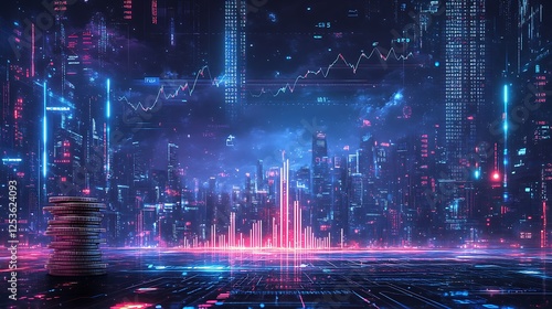 Wallpaper Mural Futuristic City Skyline with Cryptocurrency Theme Torontodigital.ca