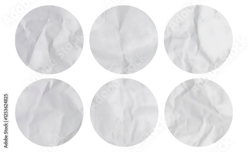 Blank Crumpled Paper Sticker Round Shape Texture For PSD Mockup Template 
