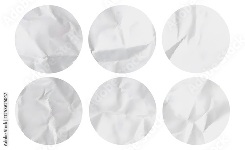 Blank Crumpled Paper Sticker Round Shape Texture For PSD Mockup Template 