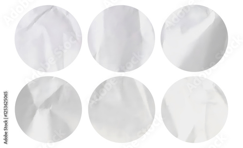 Blank Crumpled Paper Sticker Round Shape Texture For PSD Mockup Template 