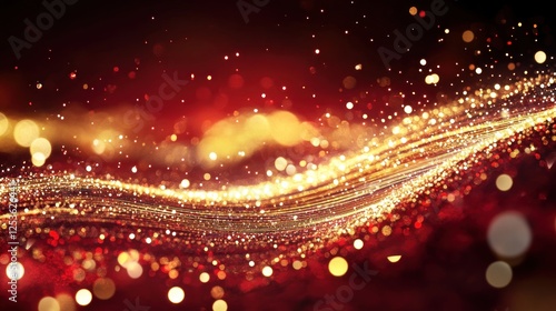 Red gold sparkle wave, festive background