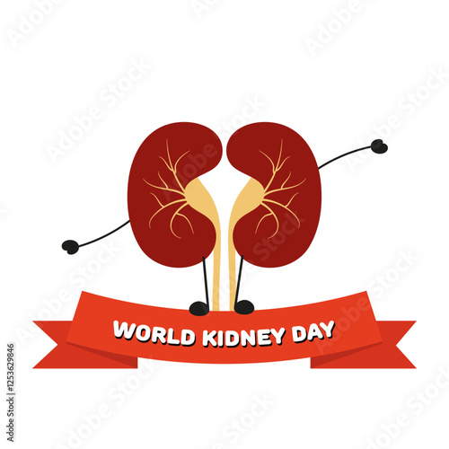 World Kidney Day awareness. Kidney cartoon standing 