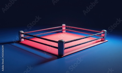 Empty boxing ring, dark studio, competition, sport photo