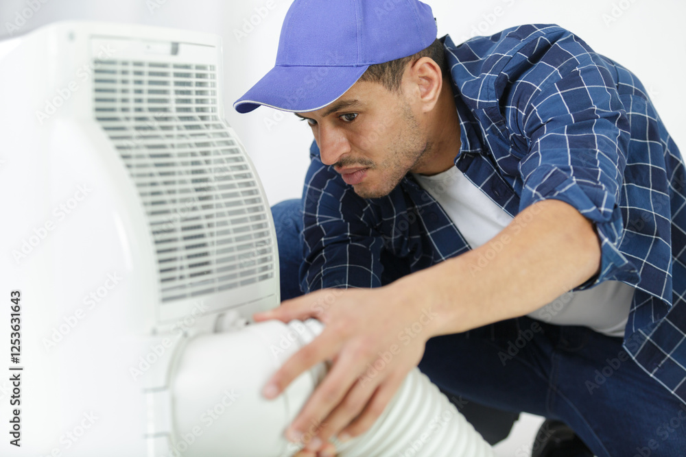 handyman assembling an air conditioning unit handyman assembling an air conditioning unit