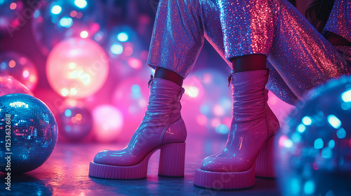 1970s Disco Fashion with Sequined Jumpsuit and Bell-Bottoms