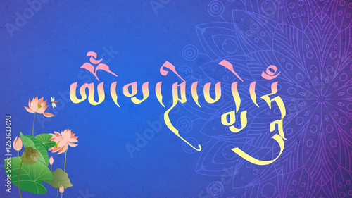 фотографія tibetan om mani padme hum mantra text