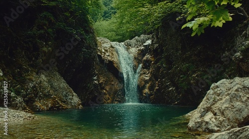 Small waterfall in a mountain gorge