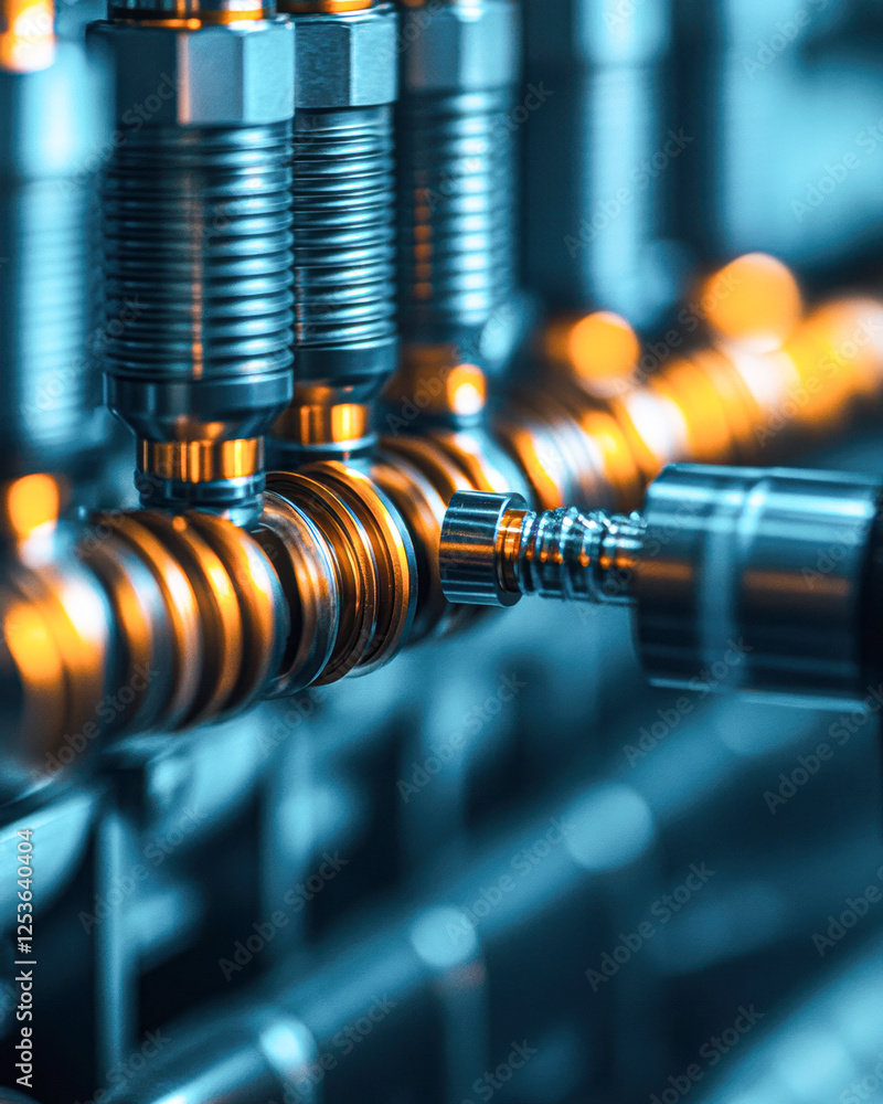 Precision engineering process in high-tech industrial facility close-up Precision engineering process in high-tech industrial facility close-up