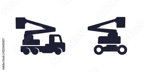 bucket truck, aerial work platform icons on white