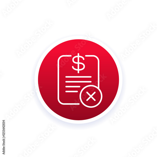 failed payment icon with bill, line vector