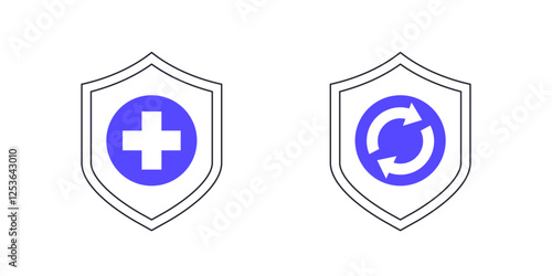 Health insurance renewal icons with shields