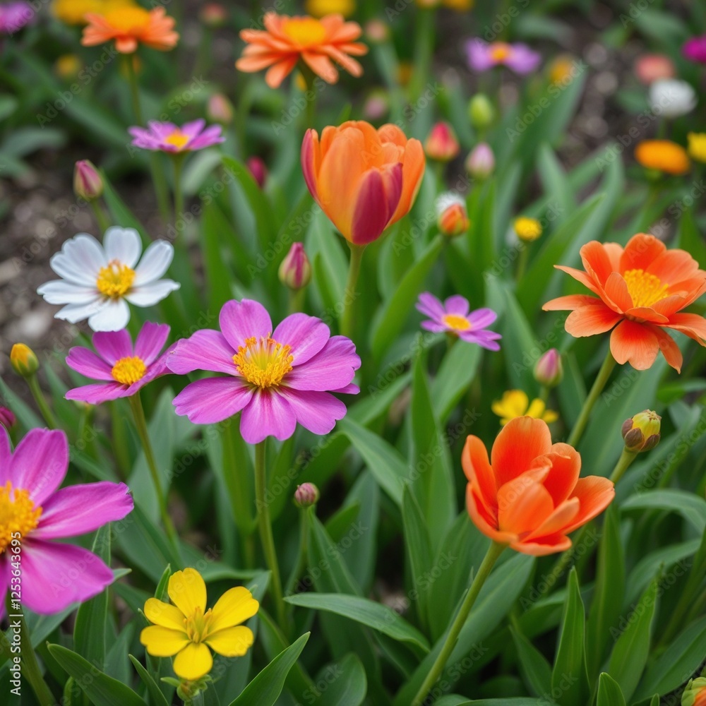 Vibrant Spring Blossoms Flourishing in a Lush Garden Vibrant Spring Blossoms Flourishing in a Lush Garden