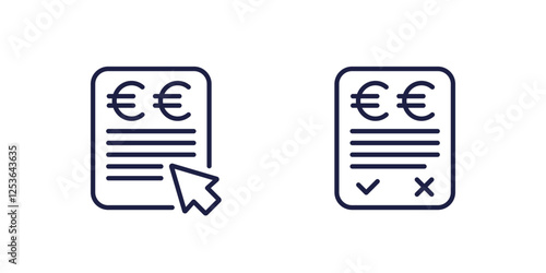 Online invoice line icons with euro