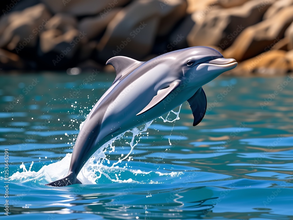 Obraz premium Majestic Dolphin Leaping Ocean Wildlife Marine Animal Aquatic Mammal Underwater Photography