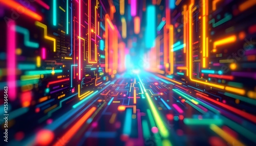 Neon Glowing Circuitry Tunnel: A Digital Dreamscape