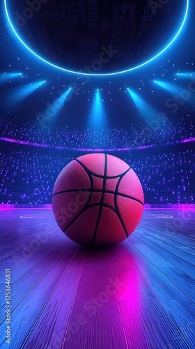 Pink basketball in neon lit arena
