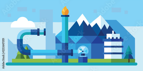 Low Poly Petroleum Gas Pipeline – Petrochemical Finance and Ecology Concept Illustration

