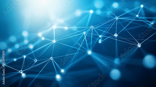 Abstract blue network of connected nodes symbolizing digital data transfer and complex web system