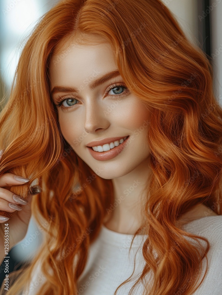 Naklejka premium beauty, hair dyeing and people concept - happy young woman with hairdresser choosing hair color from palette samples at salon