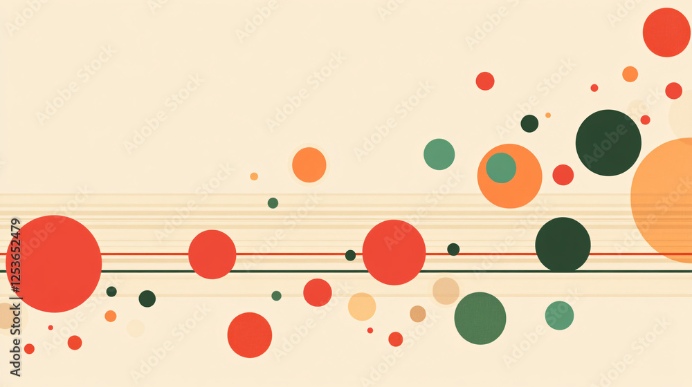 Modern abstract horizontal design with red green and orange circles connected by fine horizontal lines on a beige background minimalistic and artistic
Modern abstract horizontal design with red green and orange circles connected by fine horizontal lines on a beige background minimalistic and artistic