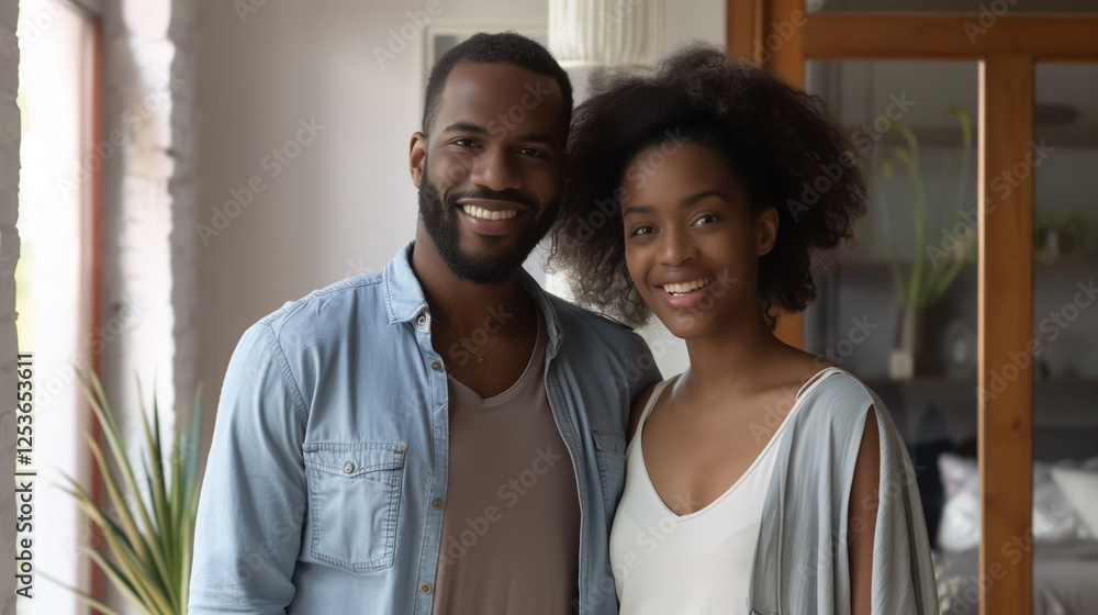 Welcome, Cheerful Black Couple Opening Entry Door Smiling To Camera Posing Standing At Home, Real Estate Buyers Meeting You In Modern Living Room Indoor. New House Ownership Concept Welcome, Cheerful Black Couple Opening Entry Door Smiling To Camera Posing Standing At Home, Real Estate Buyers Meeting You In Modern Living Room Indoor. New House Ownership Concept