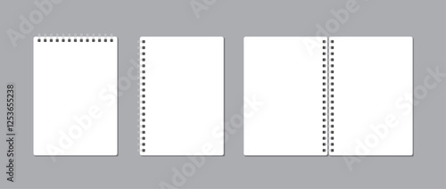 A set of notebooks in the form of paper bound with iron springs. Mockup illustration of a spring notebook, notebook, sketchbook, book, and scheduler.