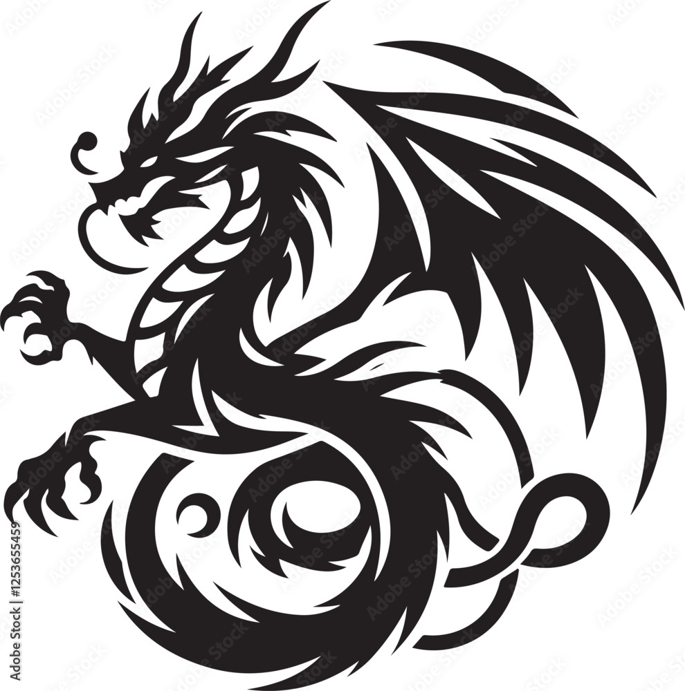 Dragon Icon Vector - Simple Silhouette for Mythical and Fantasy-Themed Projects. Dragon Icon Vector - Simple Silhouette for Mythical and Fantasy-Themed Projects.