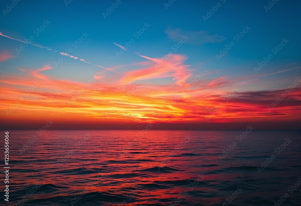 Fototapeta premium Stunning Summer Sunset Casting Warm Orange and Pink Reflections Over the Ocean Waves